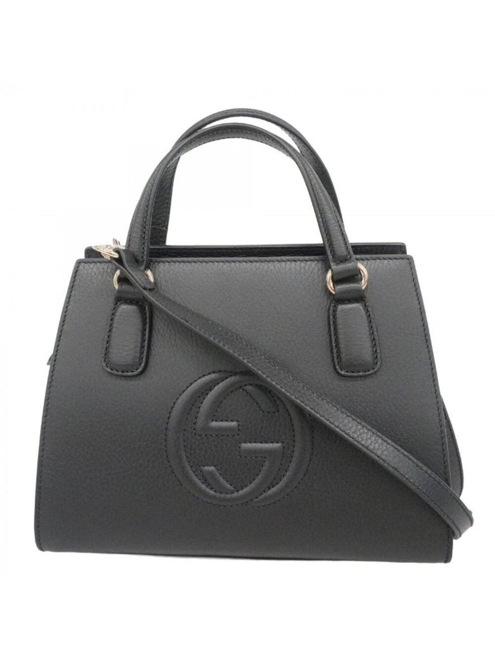Gucci Handbag Interlocking Leather Black Gold 2-Way Bag